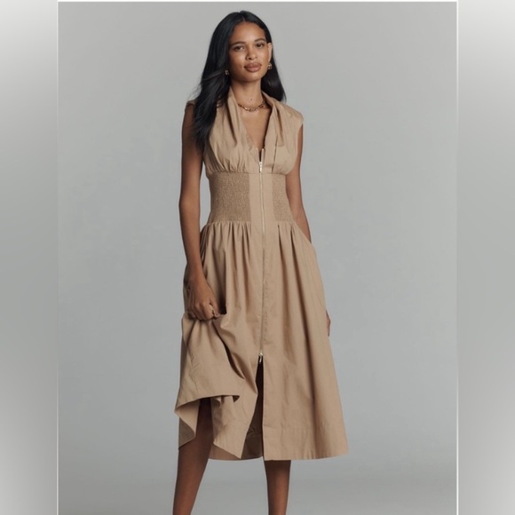 Anthropologie Dresses & Skirts - Anthropologie Tommie Cap Sleeve Smocked Front Zip 100% Cotton Plus Size Dress 1X
